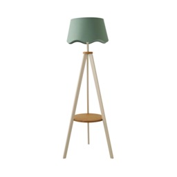 ValueLights Morrigan Cream Wood Floor Lamp Green Scallop Shade and Bulb