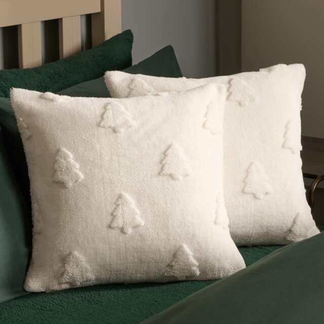 OHS 2 Pack Tufted Winter Tree Sherpa Cushion Covers Cream