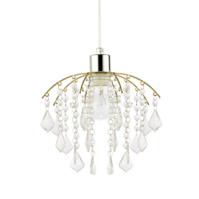 Traditional Waterfall Pendant Shade with Clear Acrylic Droplets and Gold Frame Gold Gold 1