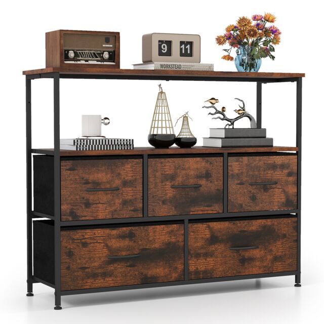 COSTWAY Dresser for Bedroom Storage Dresser with 5 Drawers Brown