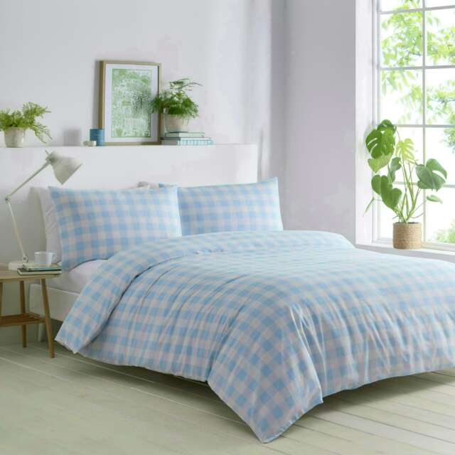 Portfolio Home Gingham Check Bedding Duvet Cover Set With Pillow Cases Blue Single