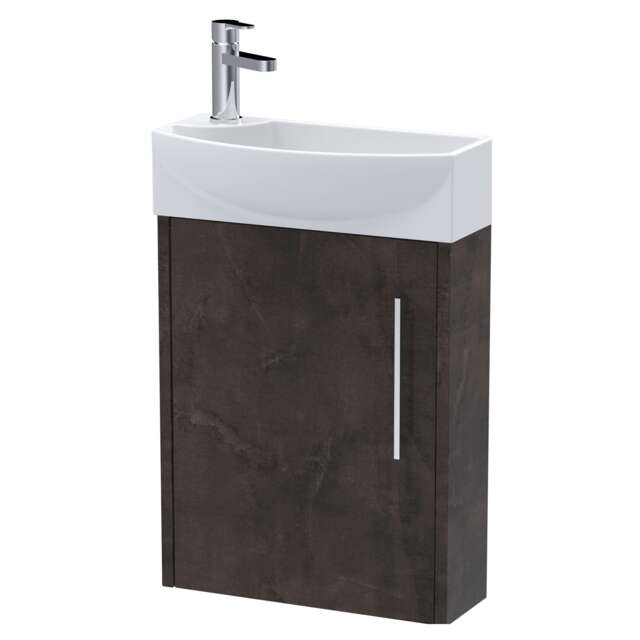 Balterley Winshill Contemporary 1 Door Right-Hand Wall Hung Cloakroom Vanity Unit with Basin, Metallic Slate, 440mm