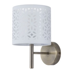 Brea - Antique Brass Wall Light with White Cut Out Shade Yellow White 1