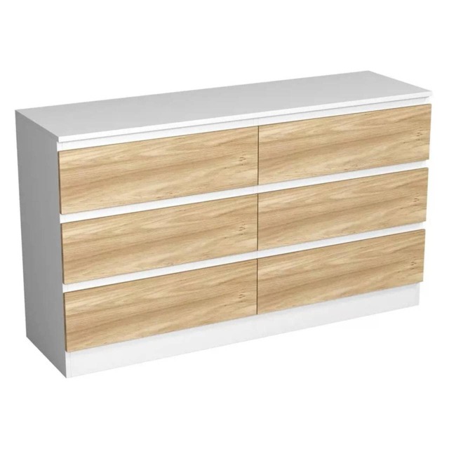Minimalist Chest of 6 Drawers - 68.6x120x35cm White White & Oak 1