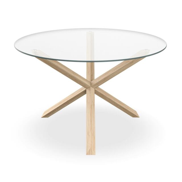 Malvern Round Dining Table 4-6 Seater w Solid Oak Legs Brown Oak