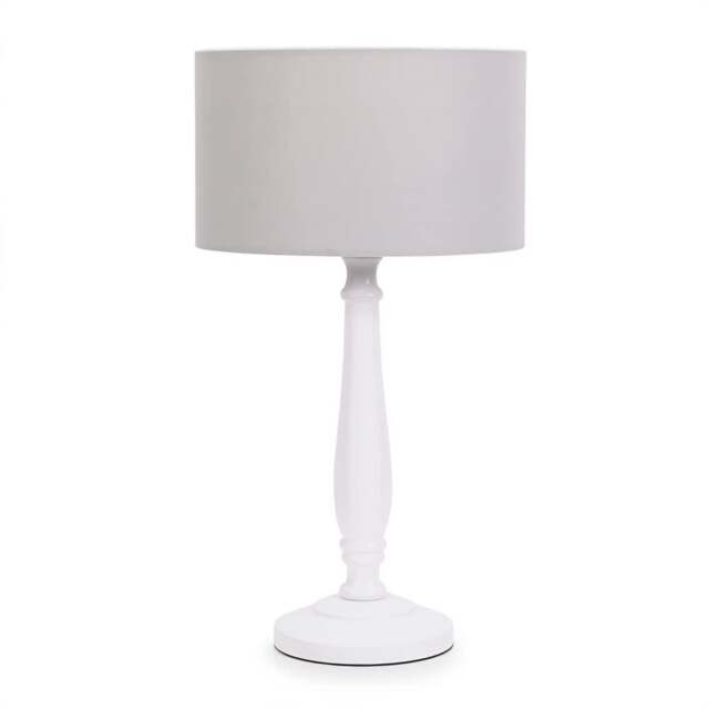 ValueLights Victoria White Wood Table Lamp Grey Shade White Grey