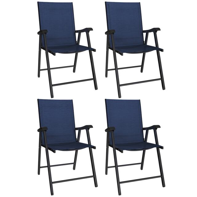 Outsunny Folding Garden Chairs Set of 4 with High Back, Armrests, Navy Blue Blue Navy blue Not provided