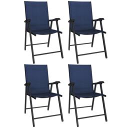 Outsunny Folding Garden Chairs Set of 4 with High Back, Armrests, Navy Blue Blue Navy blue Not provided