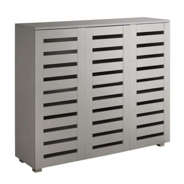 Oslo 3 Door Wooden Shoe Storage Cabinet Rack Stand Cupboard Slatted Doors Grey