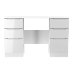 Lucca 6 Drawer Kneehole Desk in White Gloss & White Matt (Ready Assembled) White White Gloss & White Matt