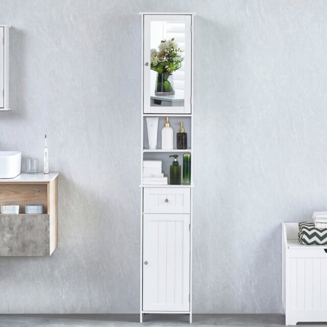 Bath Vida Priano 2 Door Tall Bathroom Cabinet With Mirror, White