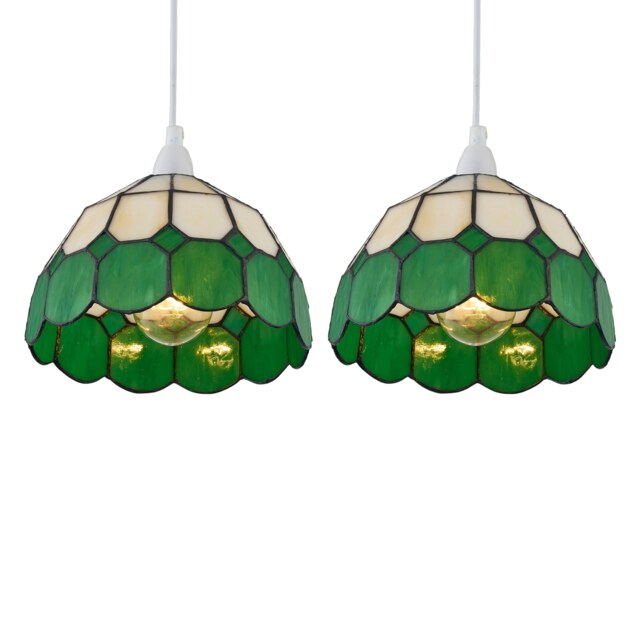 Set of 2 Green - Amber Tiffany Easy Fit Pendant Shades