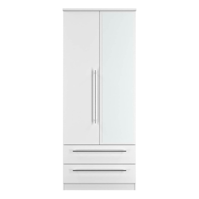 Carlton 2 Drawer Double Mirrored Wardrobe in Porcelain Matt (Ready Assembled) White Porcelain Matt