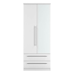 Carlton 2 Drawer Double Mirrored Wardrobe in Porcelain Matt (Ready Assembled) White Porcelain Matt