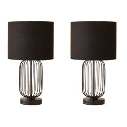 ValueLights Gabbia Pair Black Wire Cage Touch Table Lamps Black Shade Black