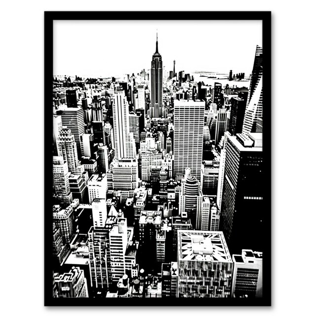 New York Aerial View White High Contrast Black Framed Wall Art Print A4