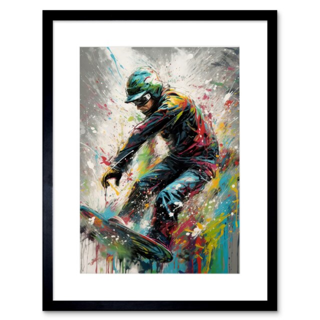 "Snowboarding Extreme Sport Athlete 9x7"" Black Framed Wall Art Print"
