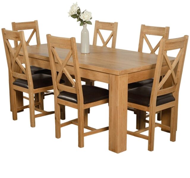 Dakota 182 x 92cm Oak Dining Table and 6 Berkeley Brown Leather Chairs Brown Brown