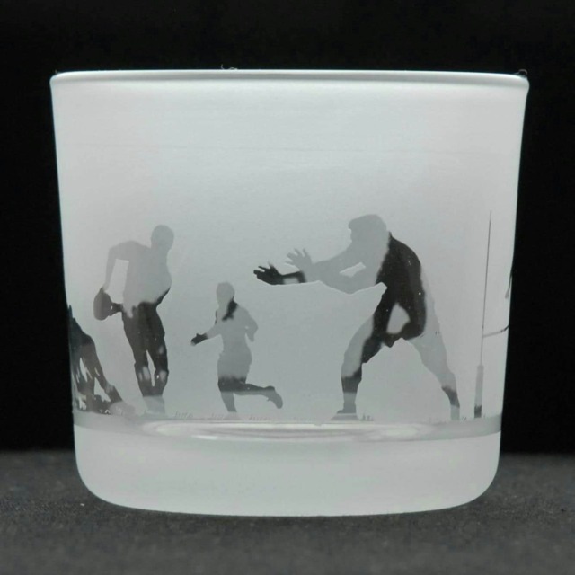 Animo Glass Engraved Votive Tealight Holder Rugby Scene