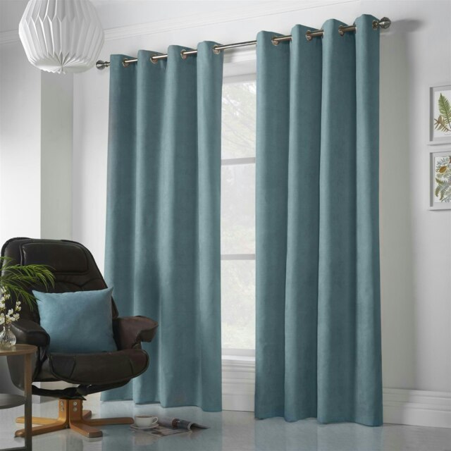Velvet Chenille Unlined Ring Top Curtains - 142cm x 229cm - Teal