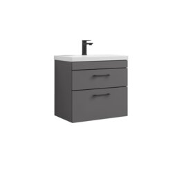 Balterley Rio 2 Drawer Wall Hung Vanity Basin Unit - with Square D-shaped handles (Tap Not Included) - Balterley Grey Gloss Grey