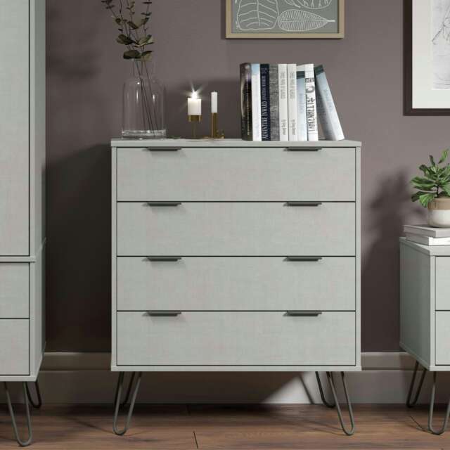 Augusta 4 Drawer Industrial Bedroom Furniture Chest of Drawers - Stylish Storage Cabinet Grey Grey 1