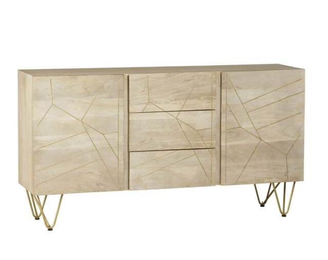 Light Gold Extra Large Sideboard 3 Drawers And 2 Doors - Solid Mango Wood - L40 x W160 x H85 cm Brown