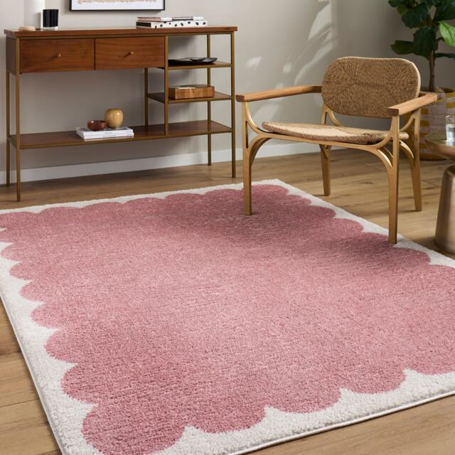 LIVABLISS Fossay Shaggy-Washable Modern High Pile Rug 200 x 275 cm Pink Ivory