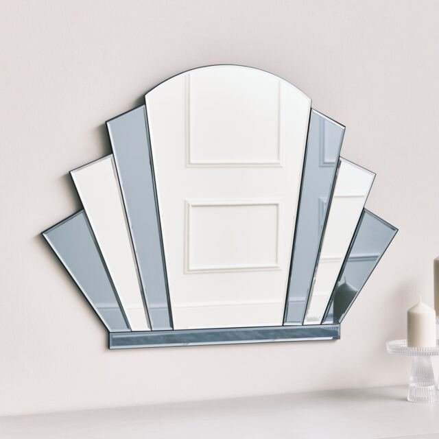 Grey Glass Art Deco Arch Fan Wall Mirror 80cm X 60cm