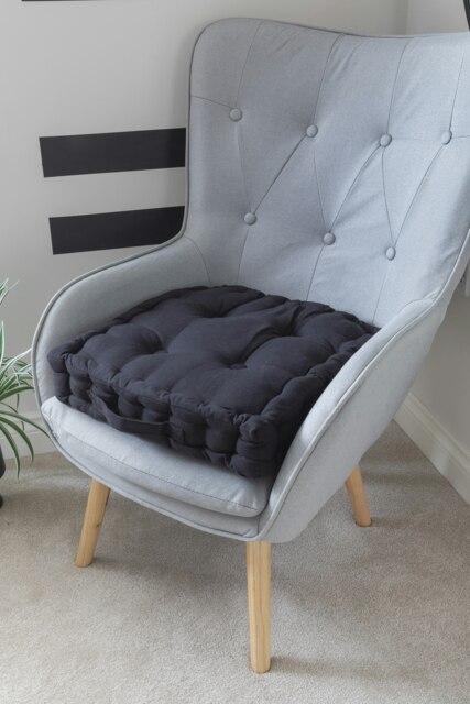 Seat Pad Cushion Booster 100% Cotton Cover Extra Thick 10cm 45cm Square Black
