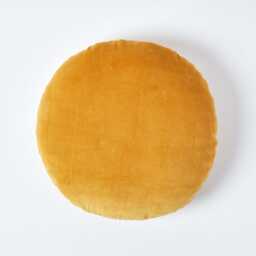 Homescapes Mustard Velvet Cushion - 40 cm Round Yellow Mustard 1