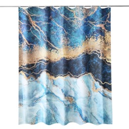 White & Gold Marble Polyester Shower Curtain with 12 Hooks - 180x200cm