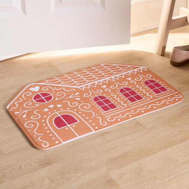 OHS House Door Kitchen Floor Rug Christmas Gingerbread House Mat, Brown - 40 x 60cm