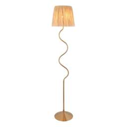 Wriggle Floor Lamp with Tapered Shade Brushed Aged Brass Plate, Natural Raffia, 1x E27