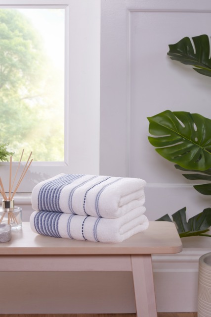 Dakota Stripe Pure Cotton Hand Towels Set Of 2 Blue Hand towel 2