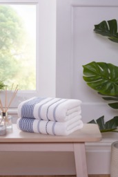 Dakota Stripe Pure Cotton Hand Towels Set Of 2 Blue Hand towel 2