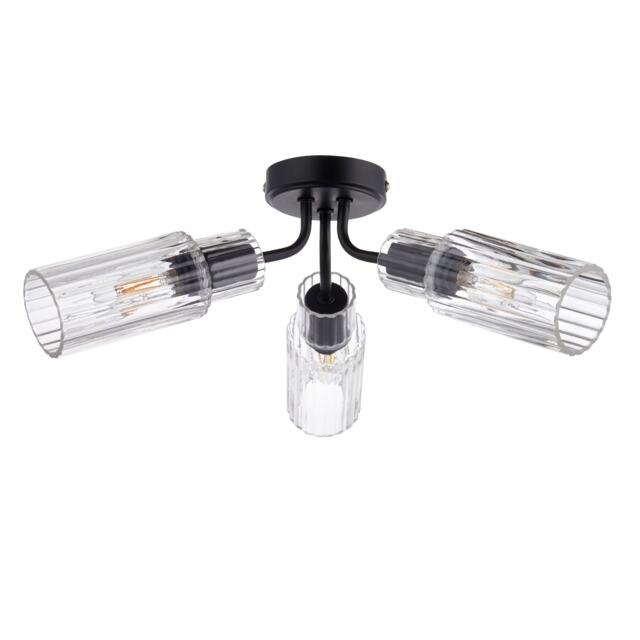 Portland - Matt Black with Clear Glass 3 Light Flush Ceiling Fitting