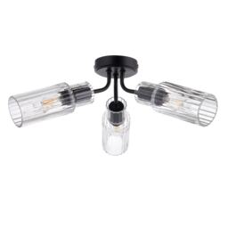 Portland - Matt Black with Clear Glass 3 Light Flush Ceiling Fitting