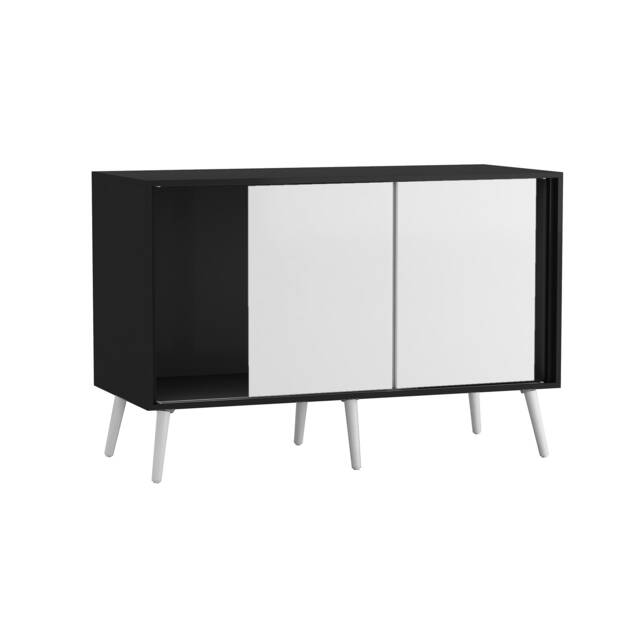 URBNLIVING Black Carcass 3 Door Sliding Storage Cabinet Multi White Doors & White Legs 1
