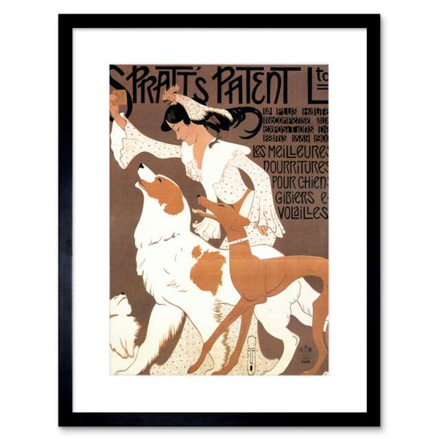 "Spratts Pet Food French Vintage Ad Dog Lover 9x7"" Black Framed Wall Art Print"
