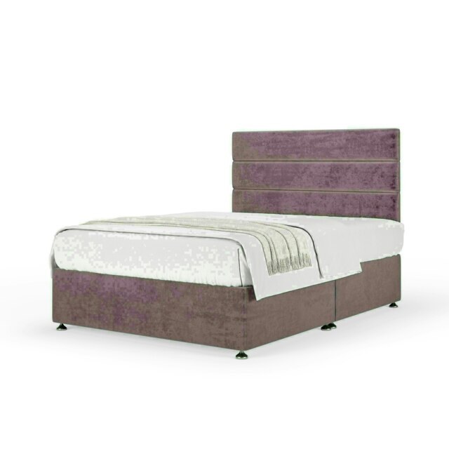 Mauve Naples Velvet No Drawer Divan Base and Milan Headboard Small Double