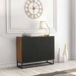 Sideboard Cabinet TV Unit Storage Cabinet Storage Cupboard Oak Black Doors Metal Frame 100cm