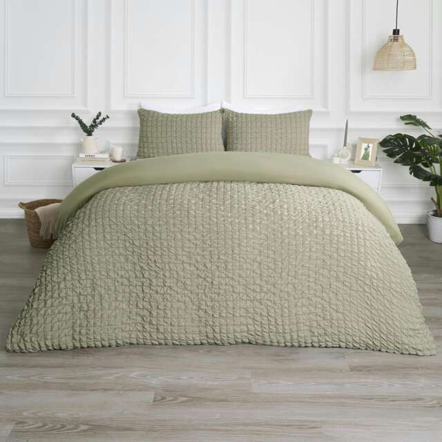 OHS Geometric Seersucker Luxury Duvet Quilt Bedding Set, King - Sage Green