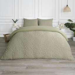 OHS Geometric Seersucker Luxury Duvet Quilt Bedding Set, King - Sage Green