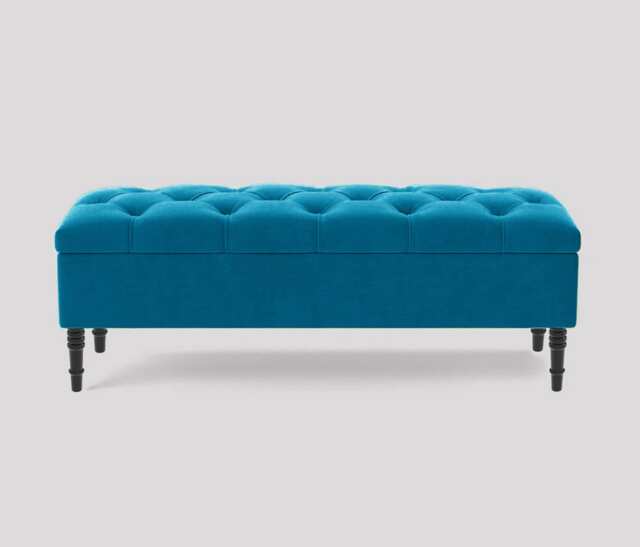 Alyana 137cm Wide Tufted Rectangle Ottoman Storage Bench - Upholstery Velvet Shoe Bench with Turned Wooden Legs