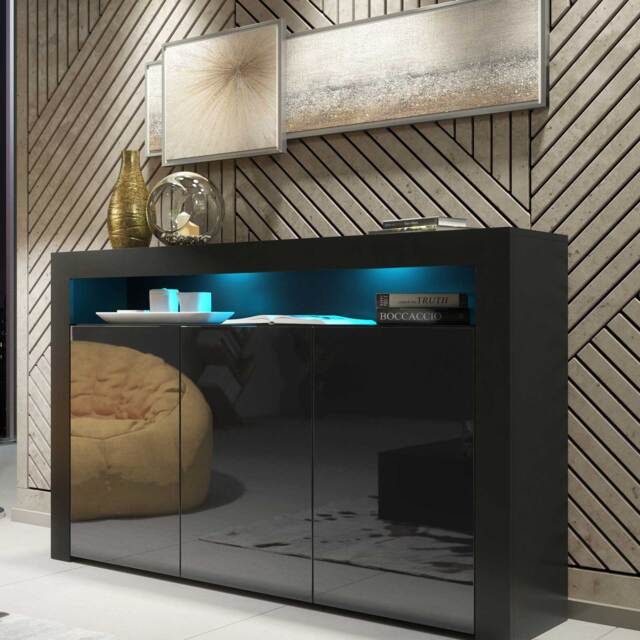 TV Unit TV Stand Sideboard Storage Cabinet Cupboard Black High Gloss LED 155cm