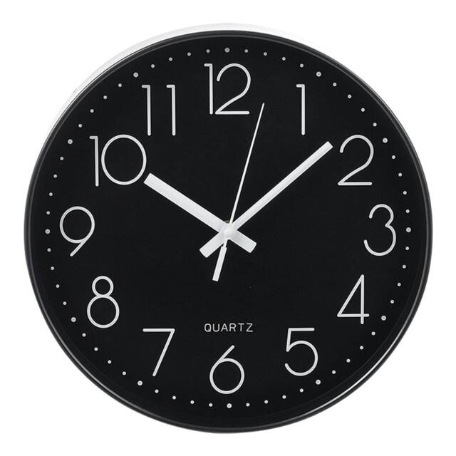 Living and Home 12-Inch Wall Clock with Arabic Numerals, Black