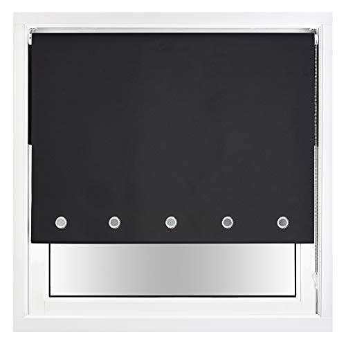 FURNISHED Blackout Roller Blind with Round Eyelets & Metal Fittings Black Black (W) 235cm x (L) 165cm