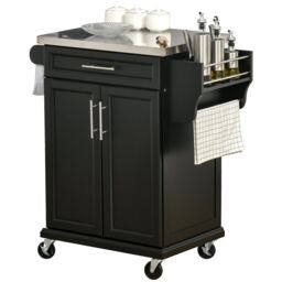 HOMCOM Rolling Kitchen Cart Storage Trolley with Drawer Towel Rail Steel Black Black