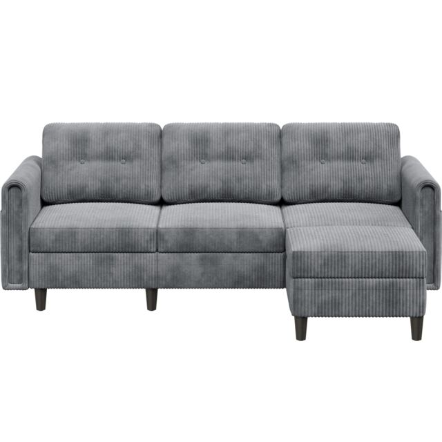Yaheetech 189 cm W 3-Seater Corner Sofa with Ottoman-Light Grey
